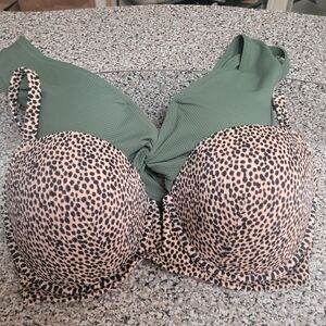 Leopard Print and Green Women's Bikini Tops